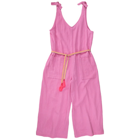 NRBY Pink Crinkle Cotton Dungarees