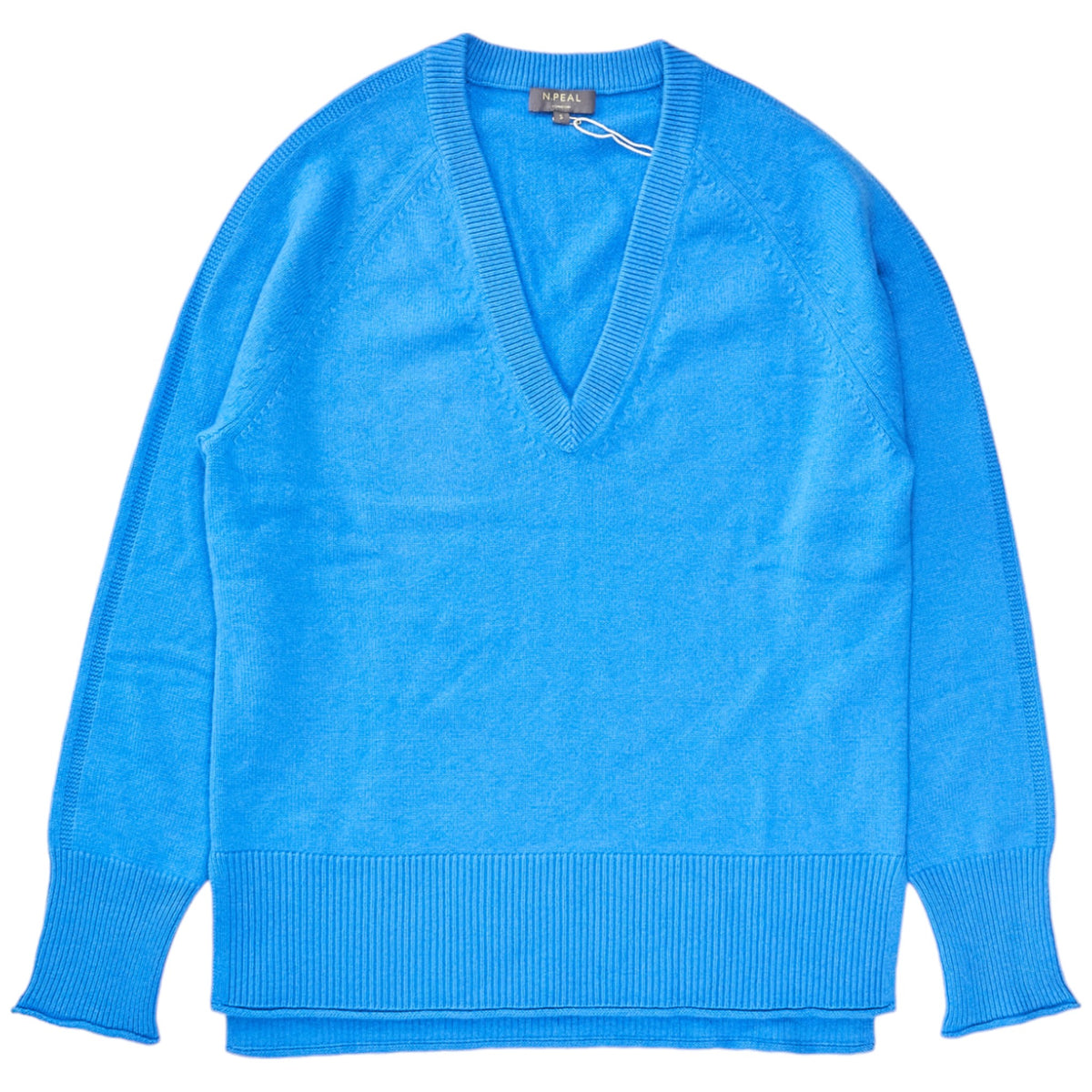 N. Peal Pool Blue Deep V-Neck Sweater