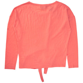 N. Peal Rich Coral Cropped Tie Front Sweater