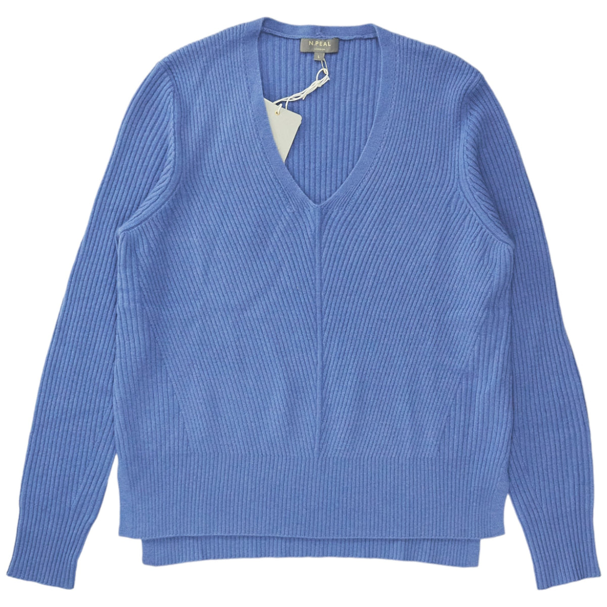 N. Peal Alpine Blue Rib Cashmere Sweater