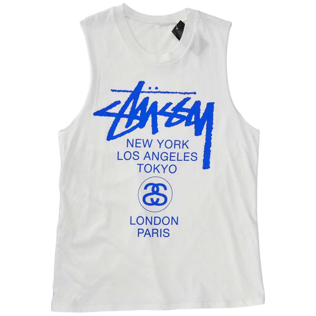 Vintage Stussy White/Blue Logo Muscle Tee