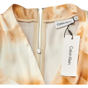 Calvin Klein Cream/Brown Satin Viscose Dress