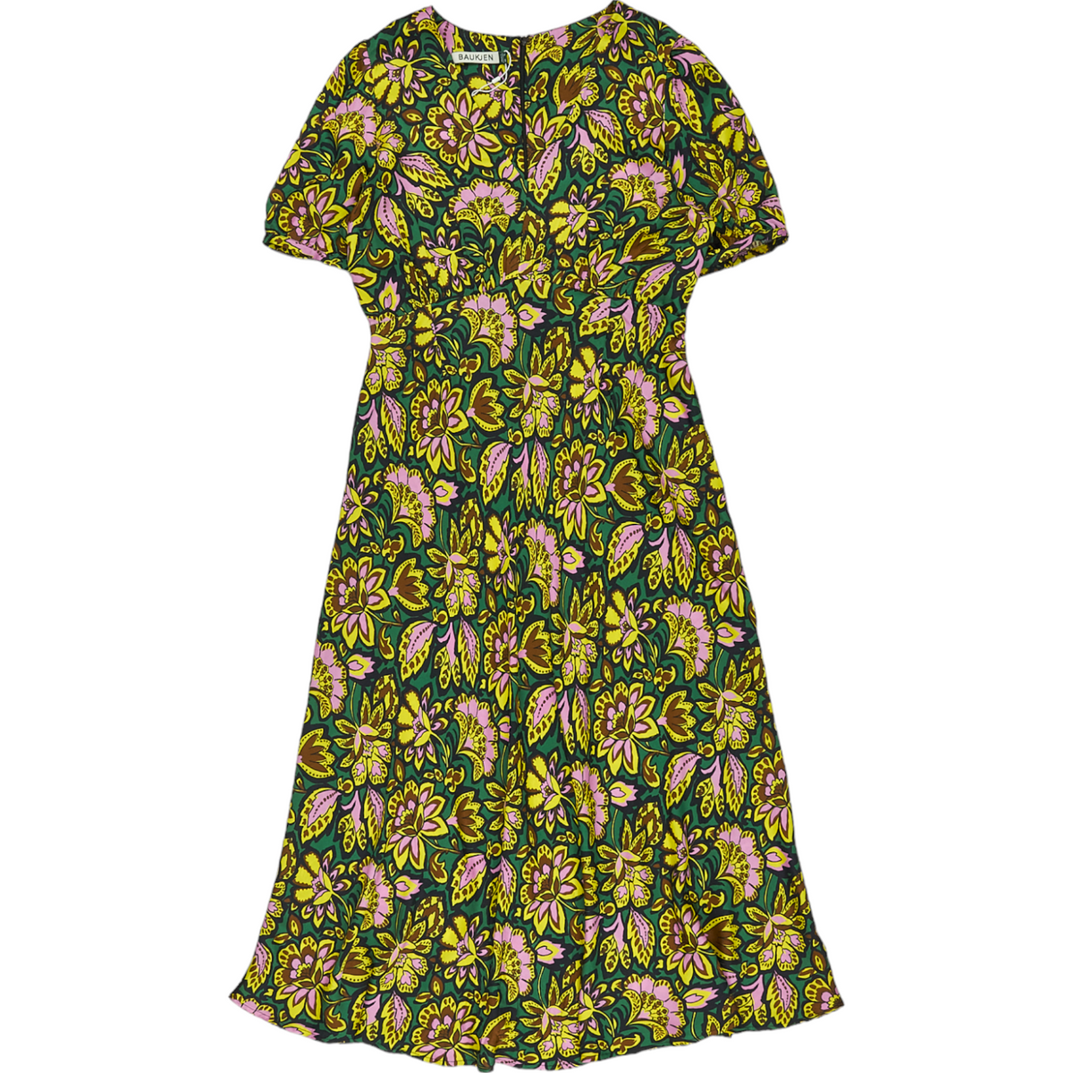 Baukjen Pink Green Floral Midi Dress