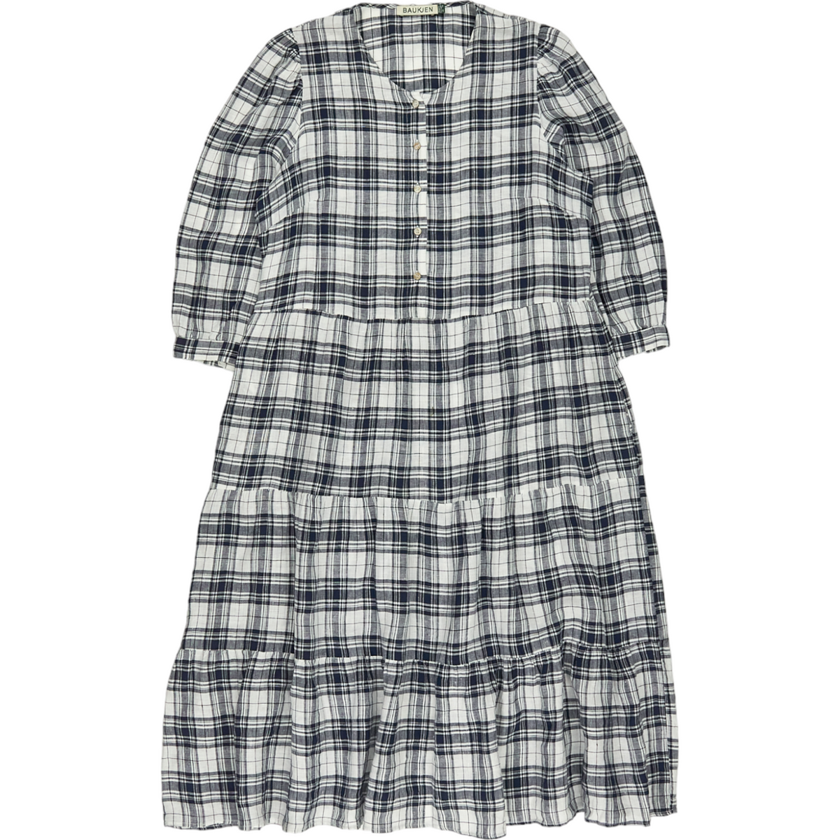 Baukjen Navy White Check Plaid Midi Dress