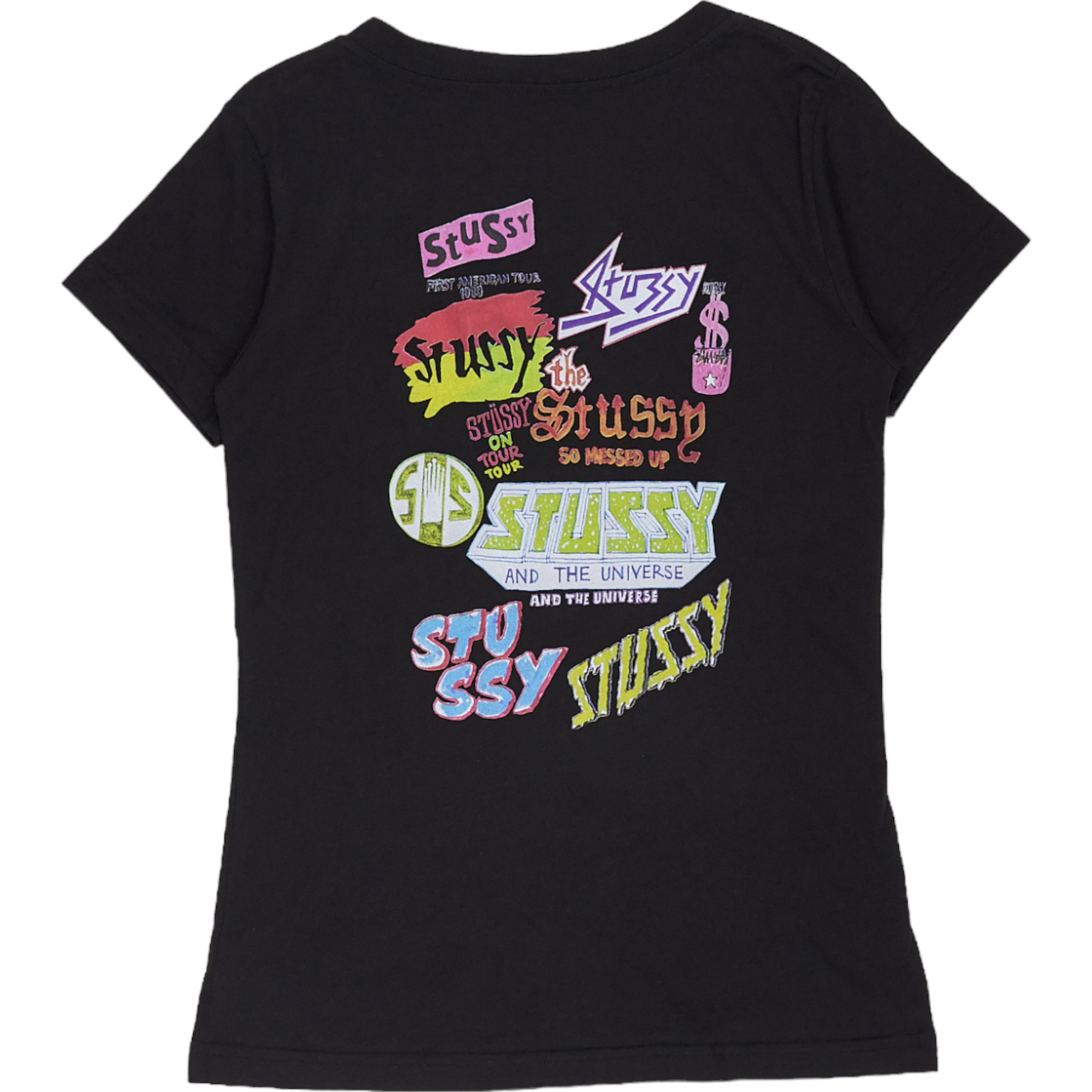 Stussy Black V-Neck Small Graphic T-Shirt