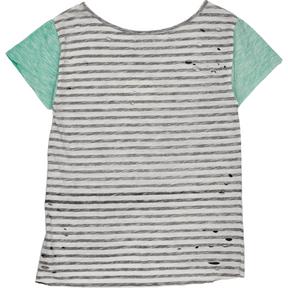 Stussy Grey Striped Distressed T-Shirt