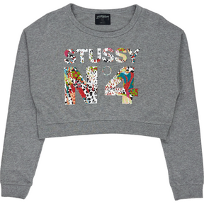 Stussy Grey Graphic Baby Crop Sweatshirt