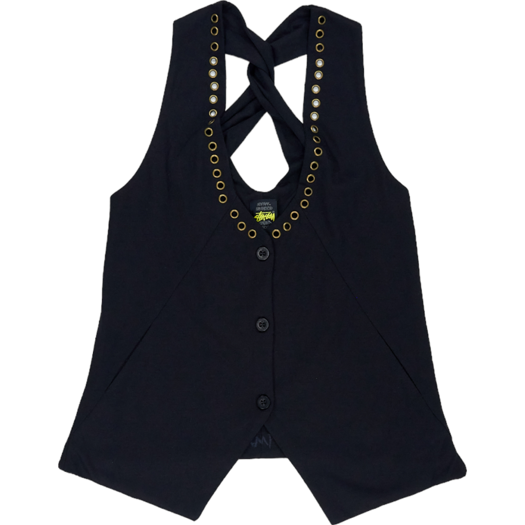 Stussy Black Sleeveless Grommet Detail Vest