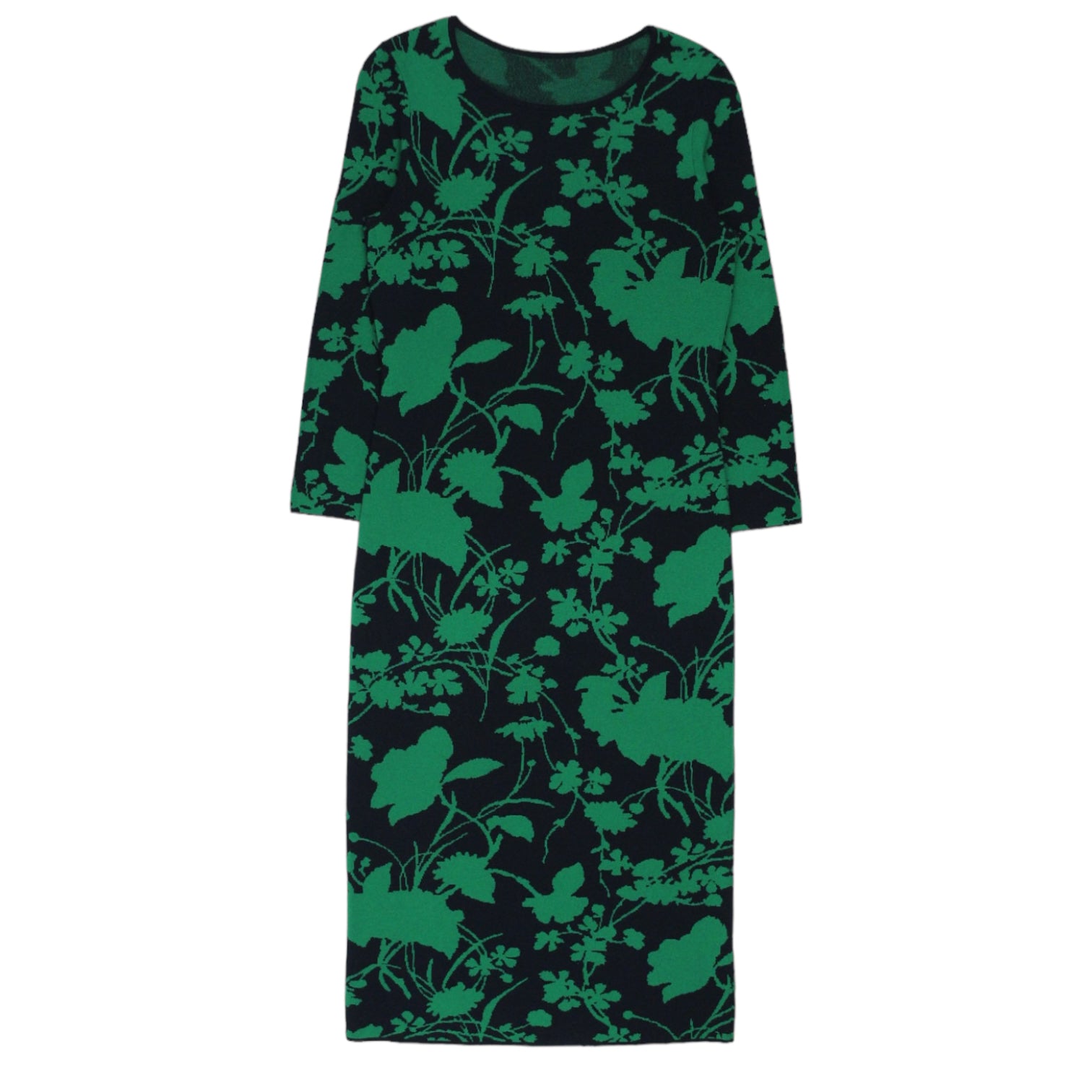 L.K. Bennett Green/Navy Floral Intarsia Knit Dress