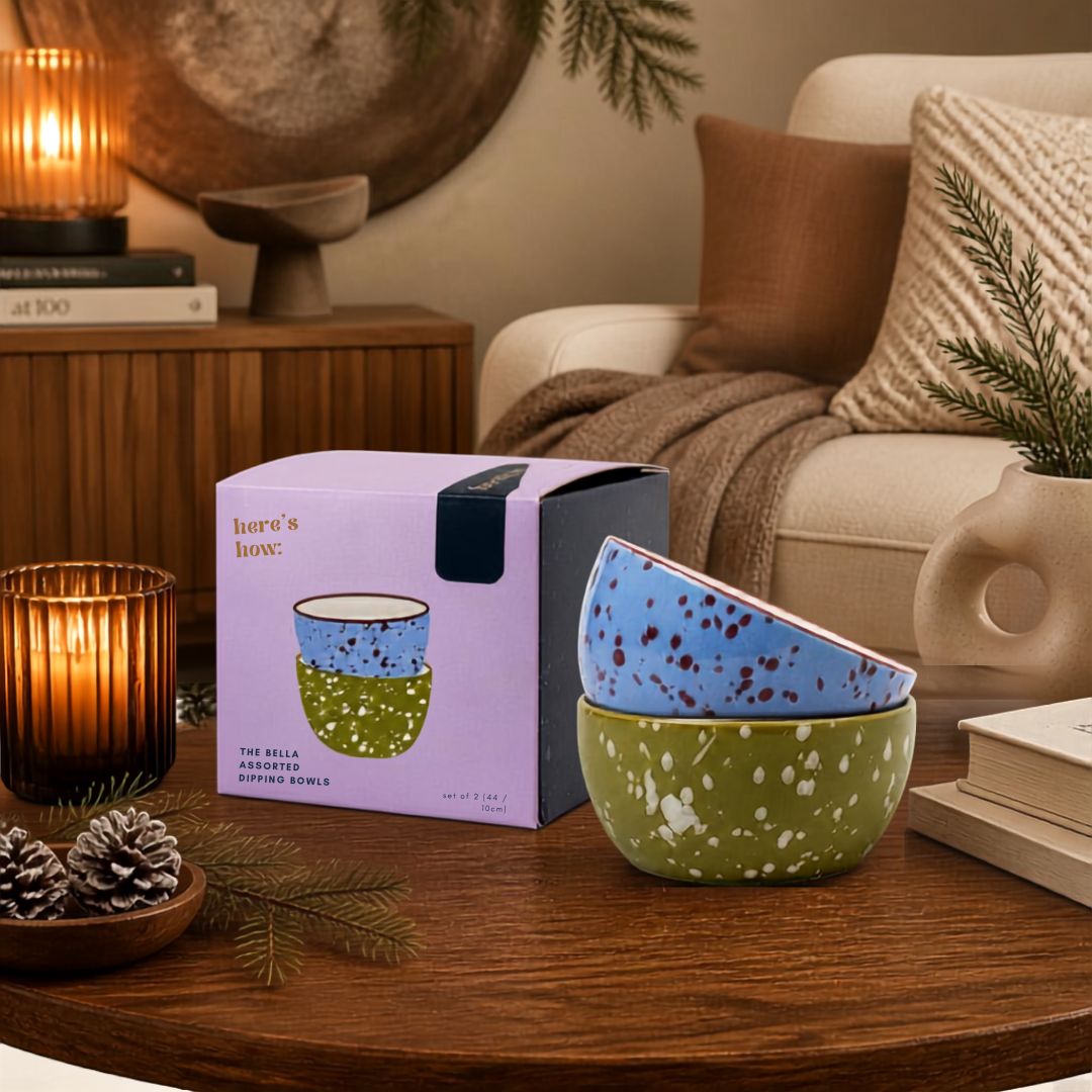 Bella Dipping Bowls - Set of 2 - Blue & Olive Splatter