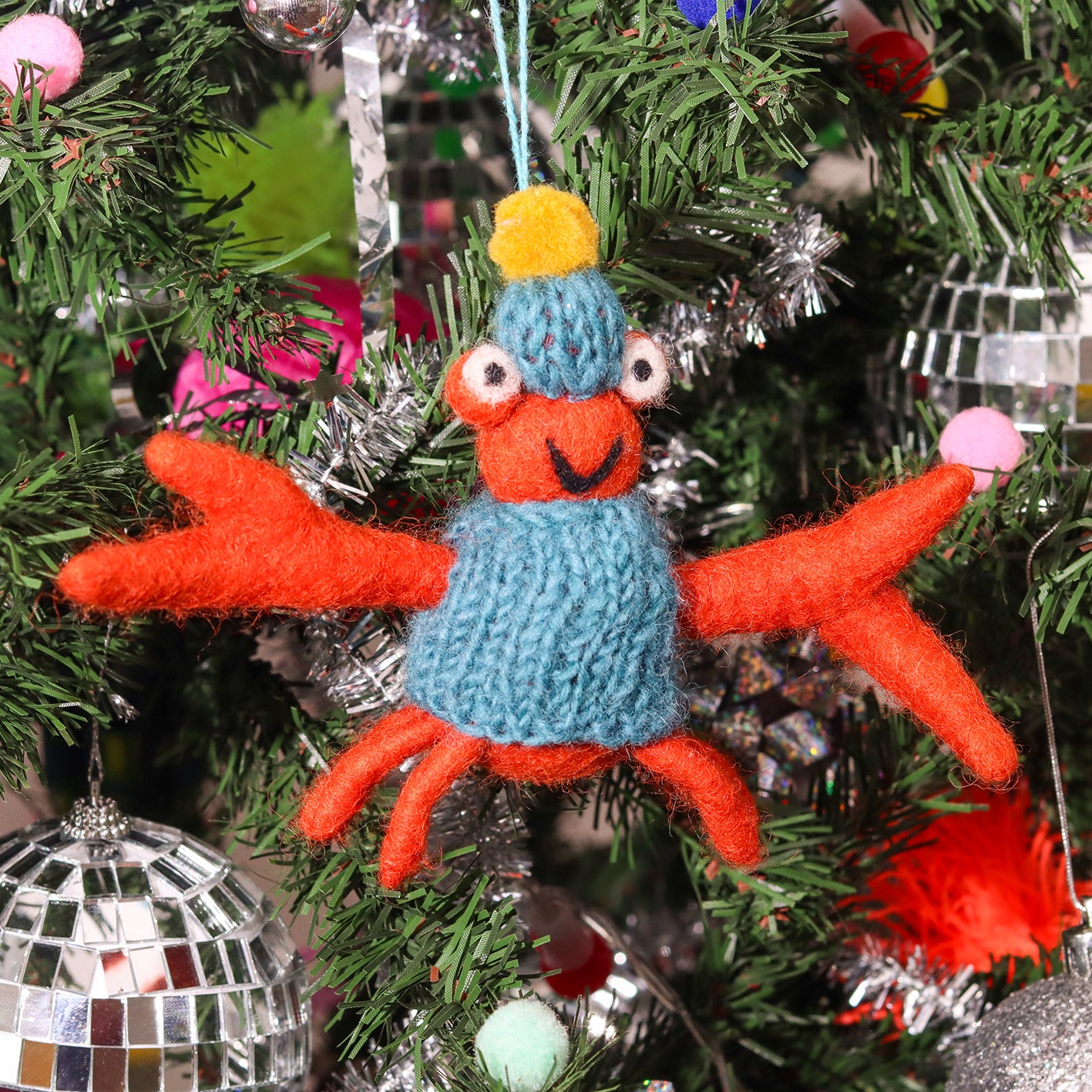 Handmade Felt Christmas Hanging Tree Decoration - Sammy Snowcrab