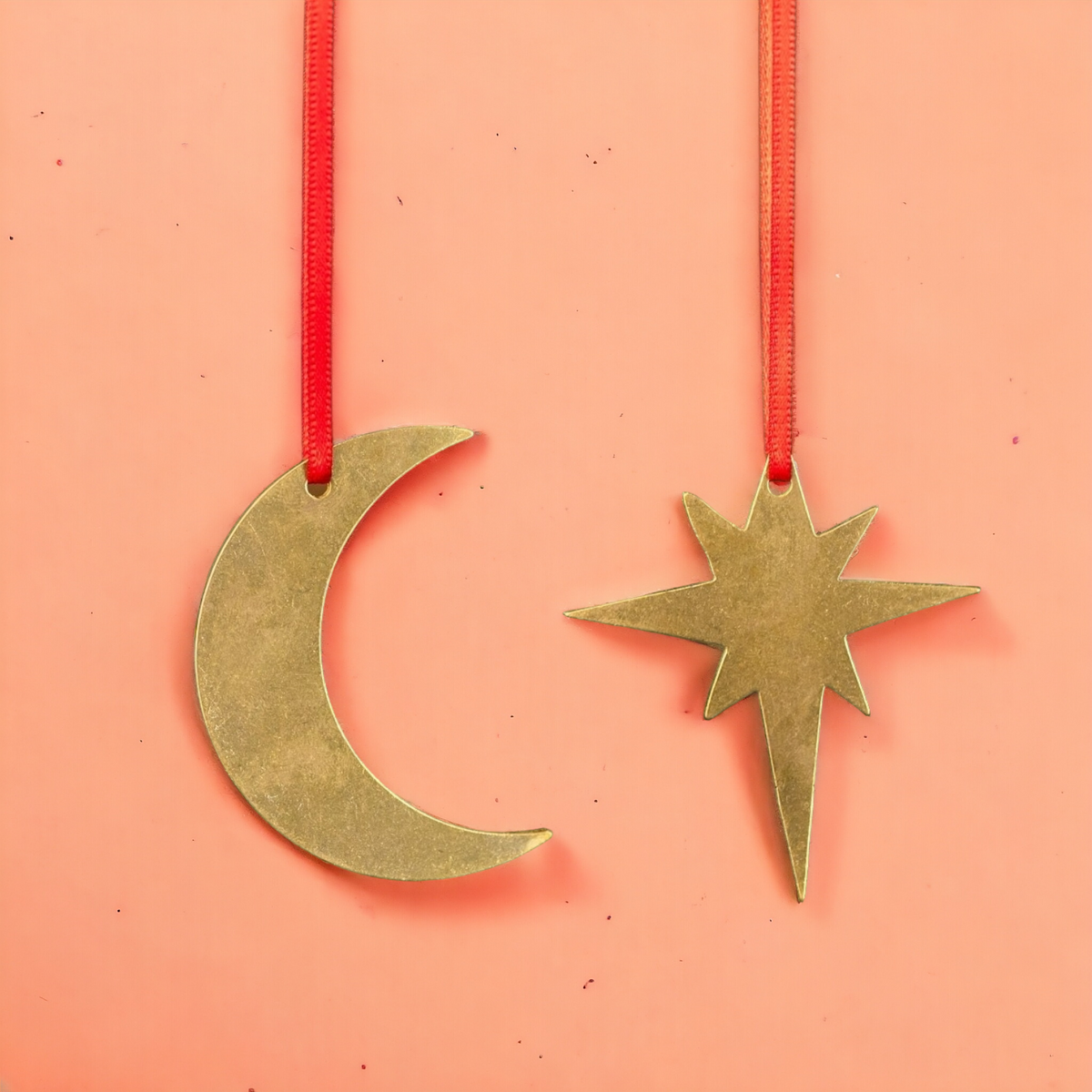 Set of Brass Star & Moon Christmas Decorations by Pivot
