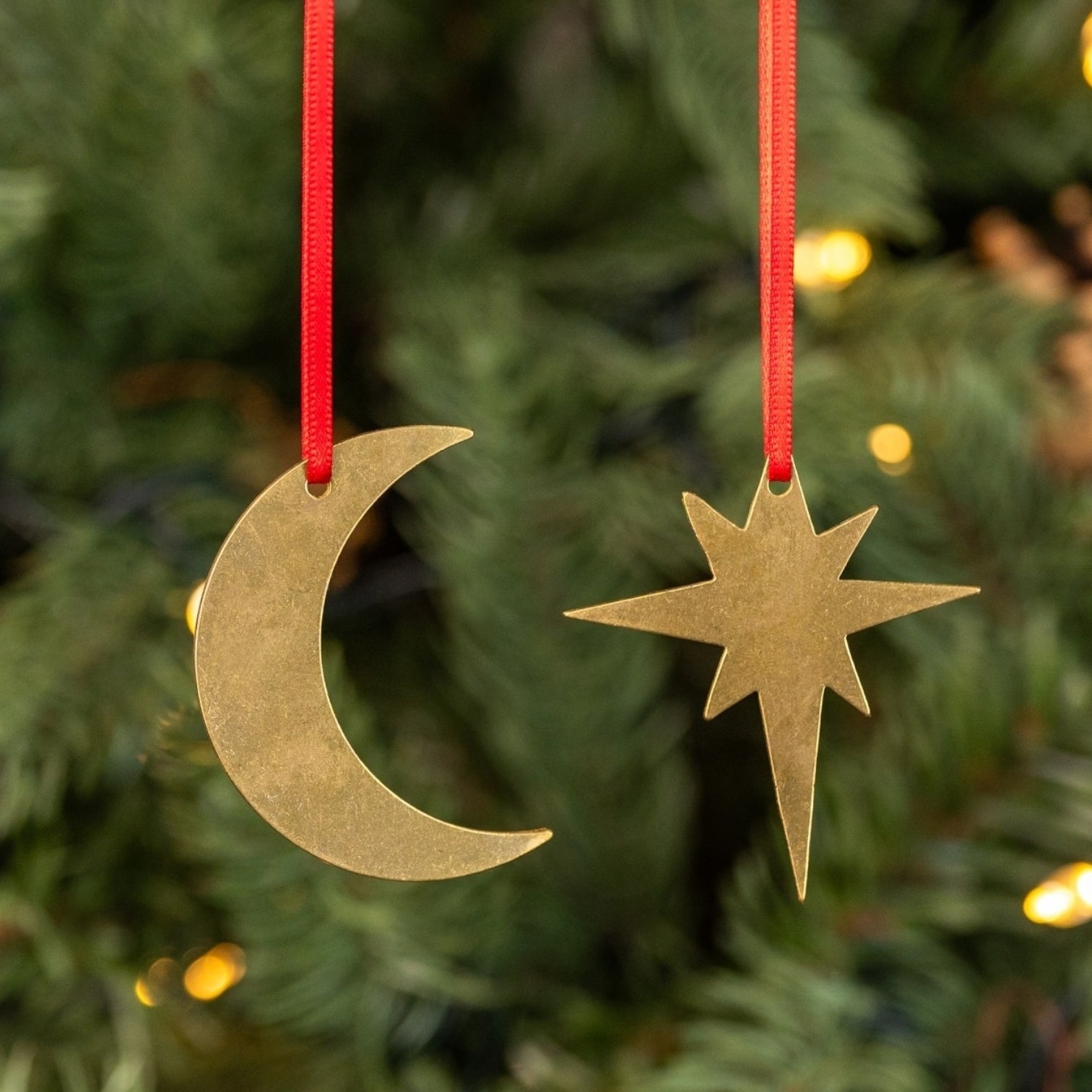 Set of Brass Star & Moon Christmas Decorations by Pivot | Shop from ...