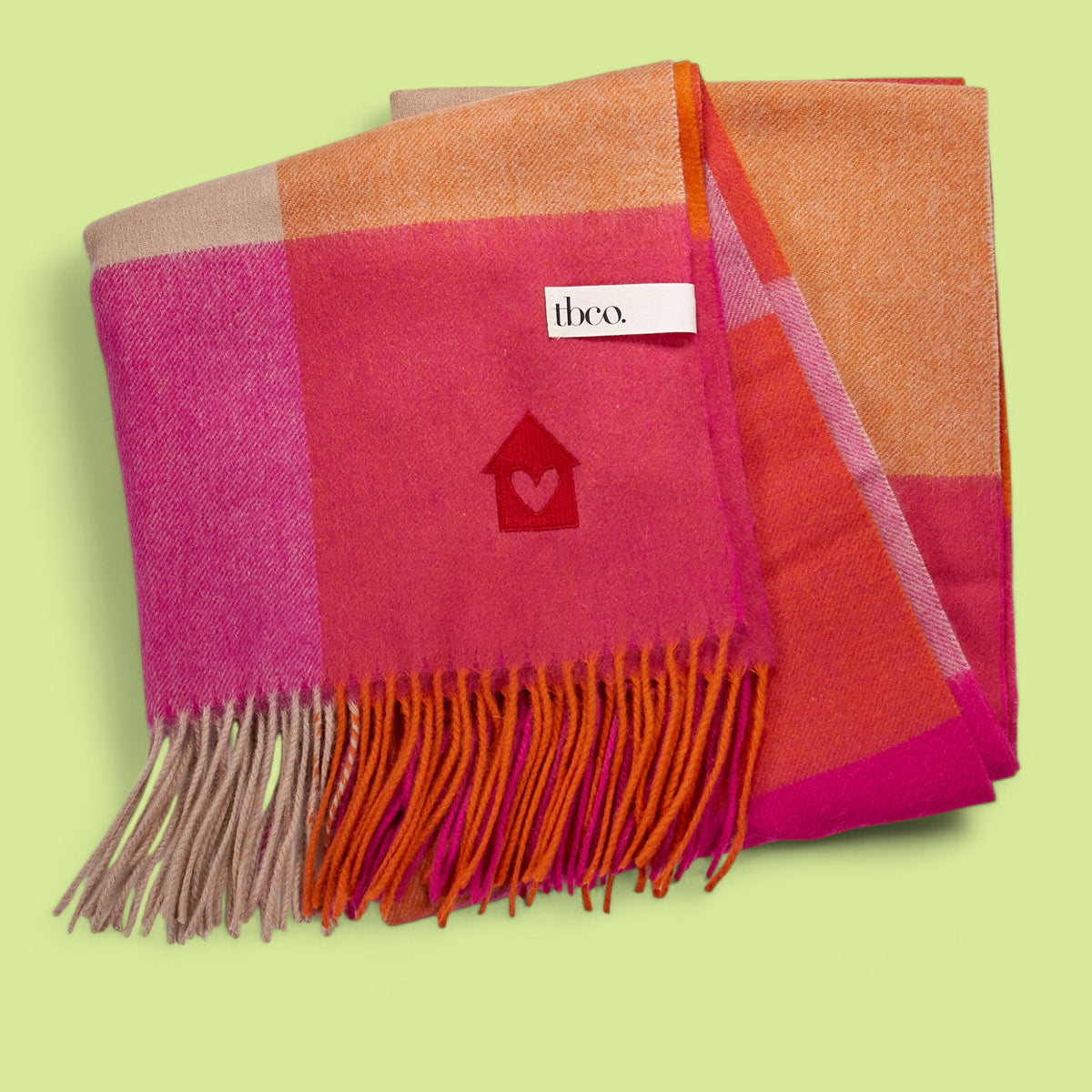 Lambswool Oversized Scarf in Pink Square Check - Exclusive Embroidery