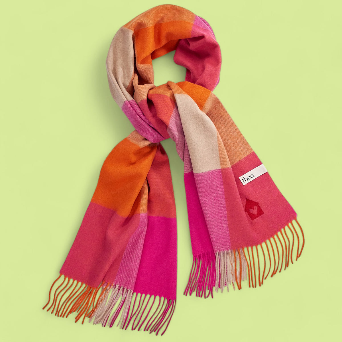 Lambswool Oversized Scarf in Pink Square Check - Exclusive Embroidery