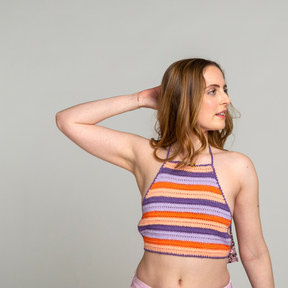 NGOrder Purple Striped Crochet Halter Top