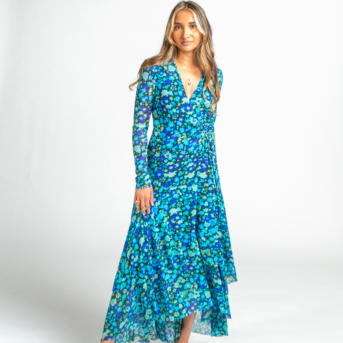 Ganni Blue Floral Wrap Mesh Dress | Shop from Crisis Online Ganni Blue Floral Wrap Mesh Dress | Shop from Crisis Online