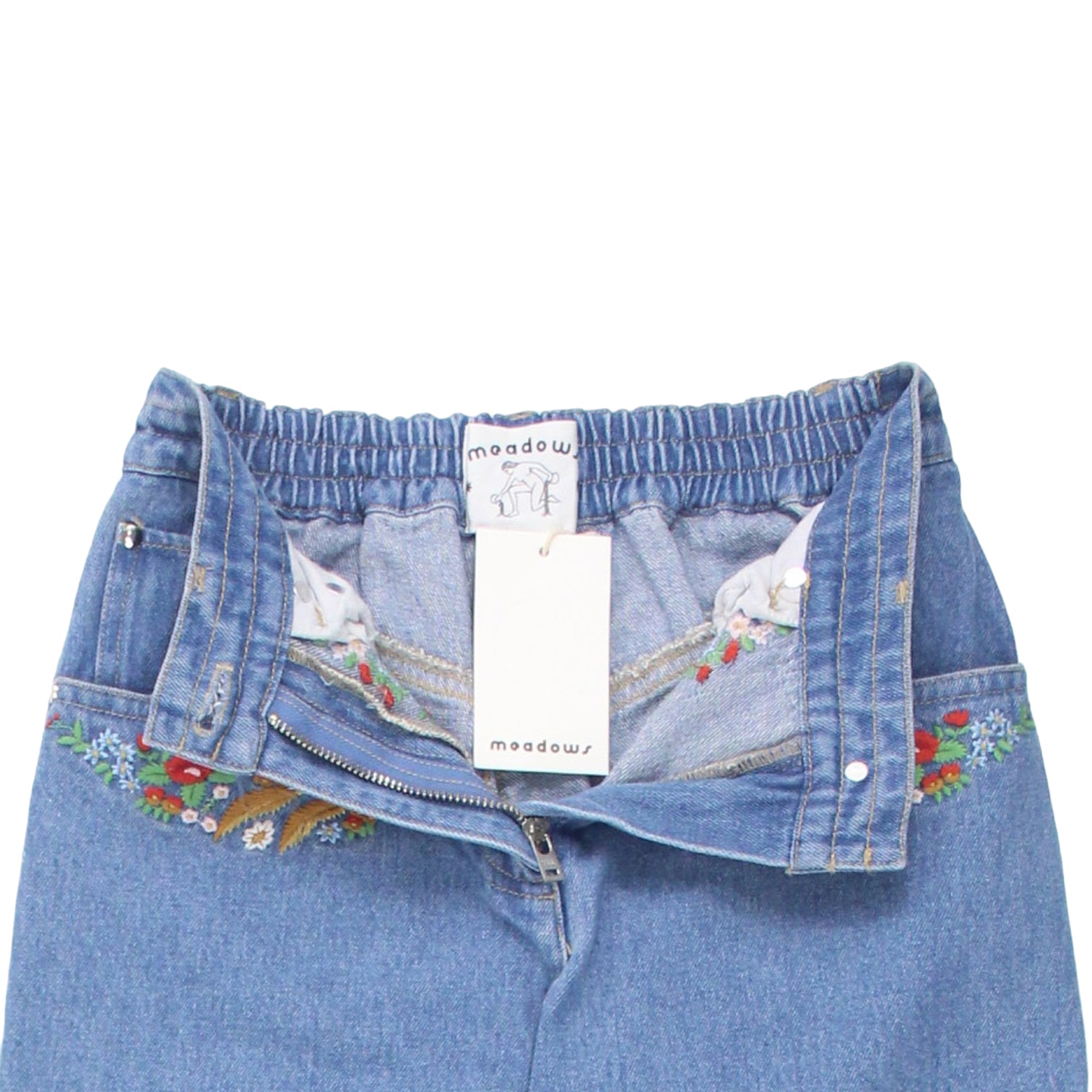 Meadows Blue Begonia Jeans Multi Embroidery