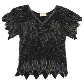 Vintage St Vini Black Beaded & Sequinned Top