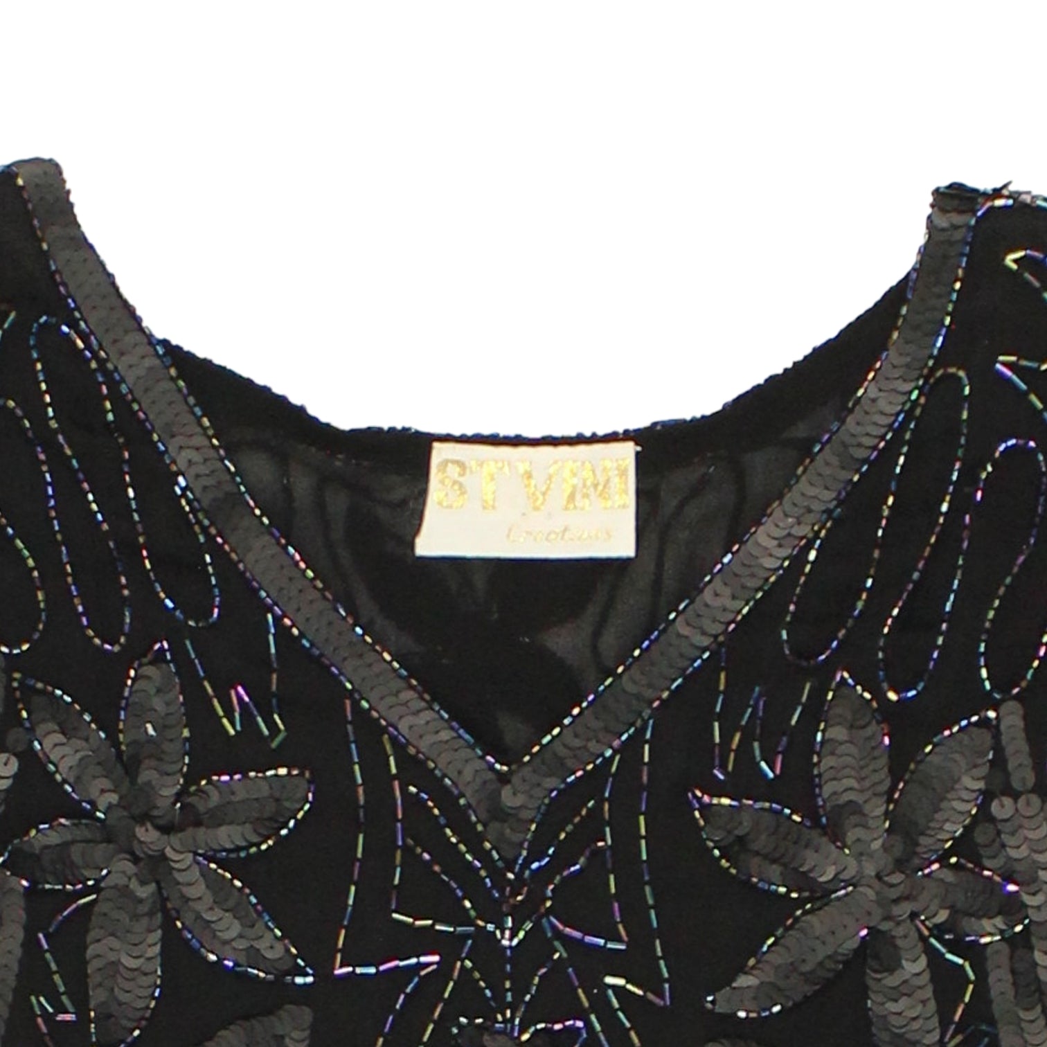 Vintage St Vini Black Beaded & Sequinned Top