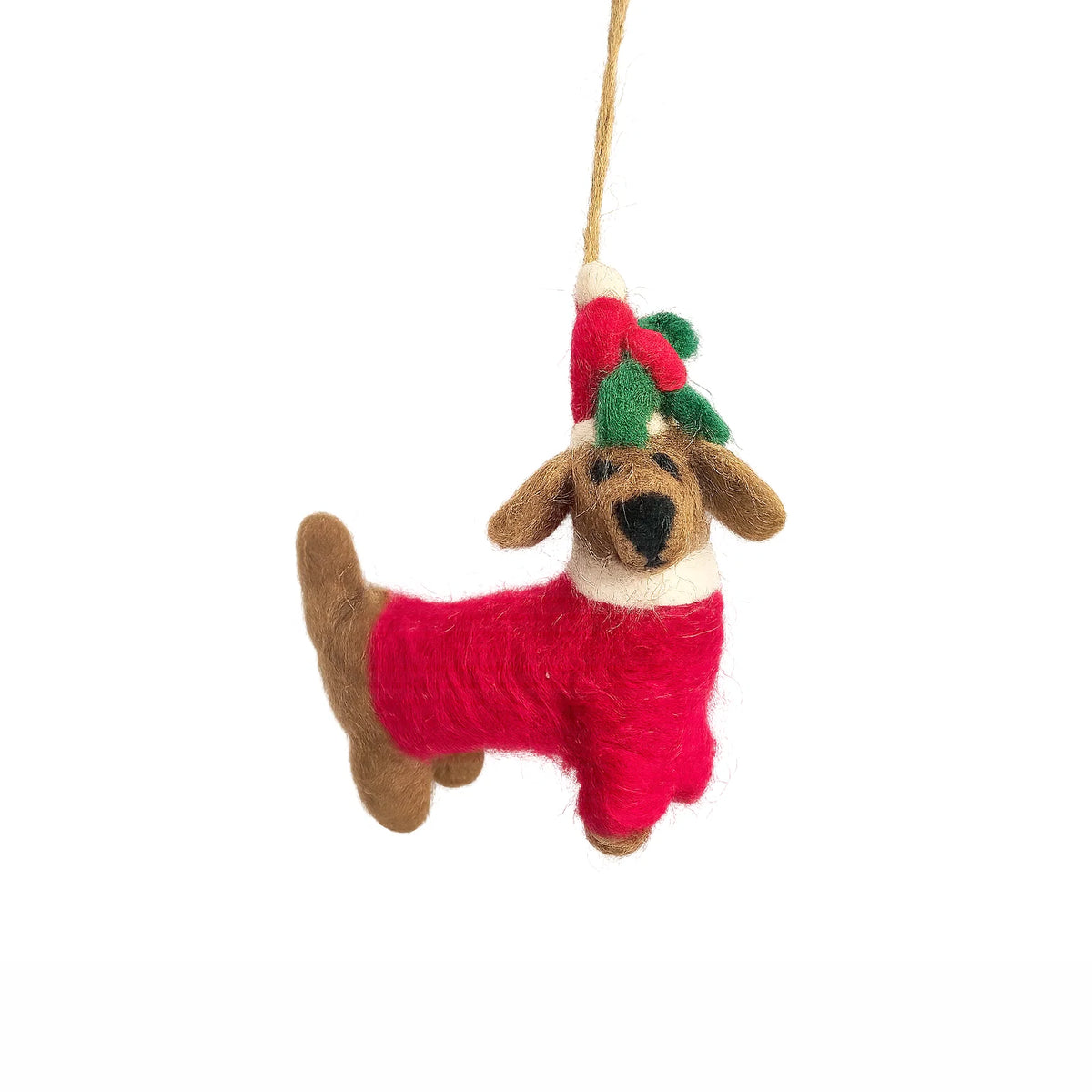 Handmade Felt Sausage Dog Christmas Decoration