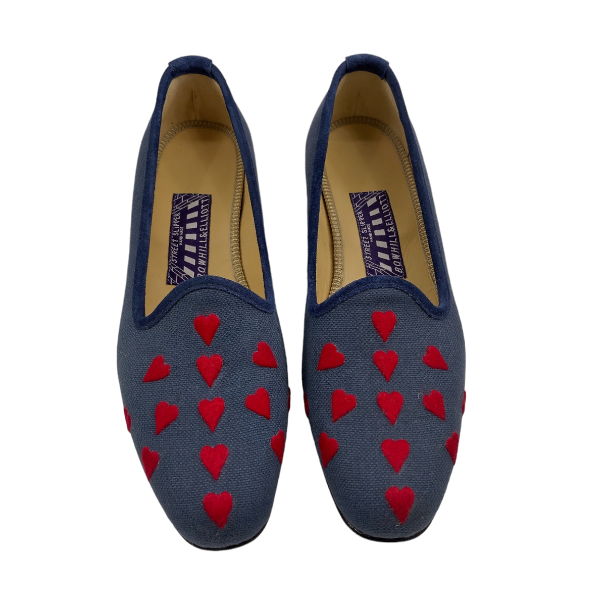 Bowhill & Elliott Blue Linen Heart Shoes