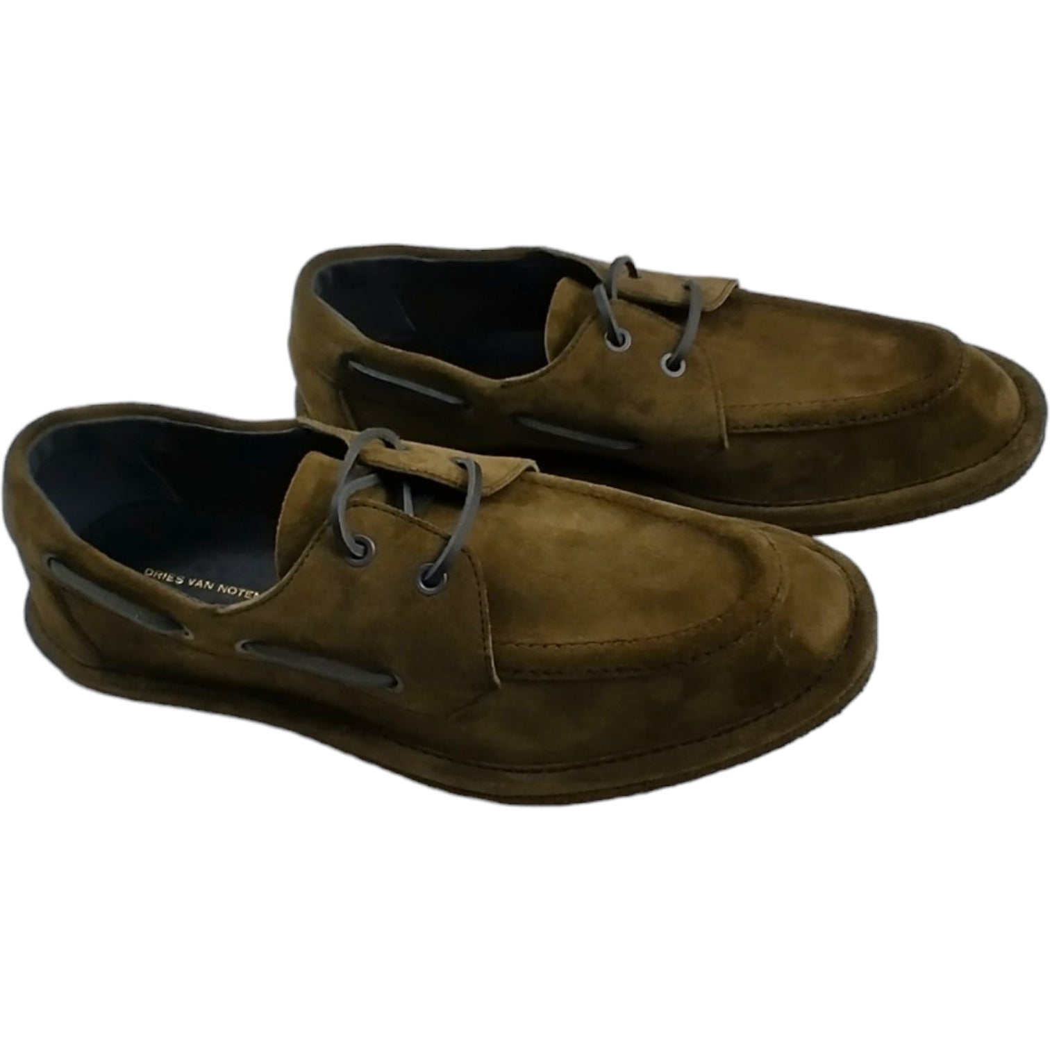 Dries Van Noten Khaki Suede Boat Shoe