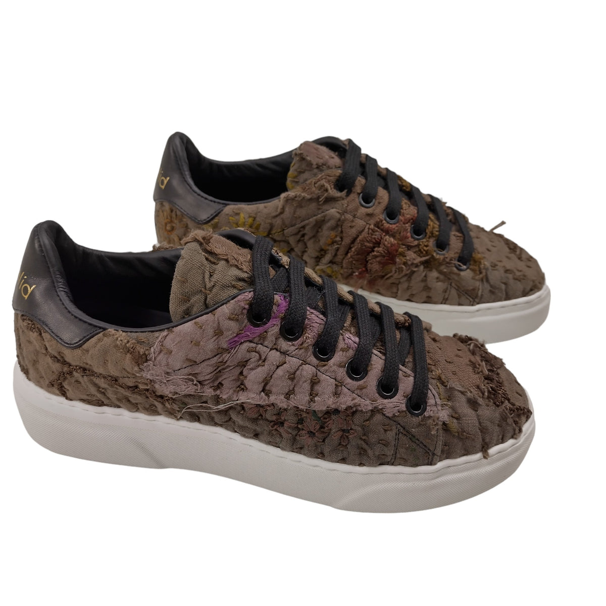 By Walid Brown Re-Patch Embroidery Sneakers