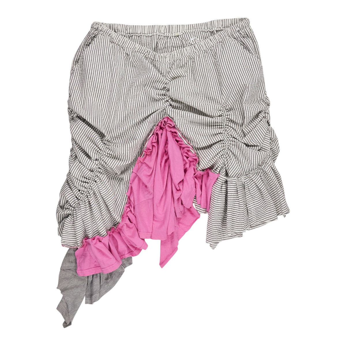 Hadiyah Hussain Grey Striped Pink Ruched Skirt