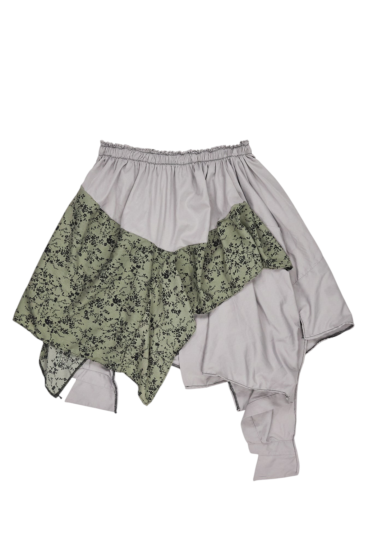 Shop from Crisis Online Planet Soph upcycled grey and green asymmetric skirt with elasticated waist and floral print