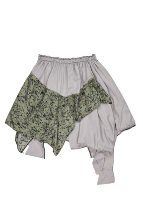 Shop from Crisis Online Planet Soph upcycled grey and green asymmetric skirt with elasticated waist and floral print