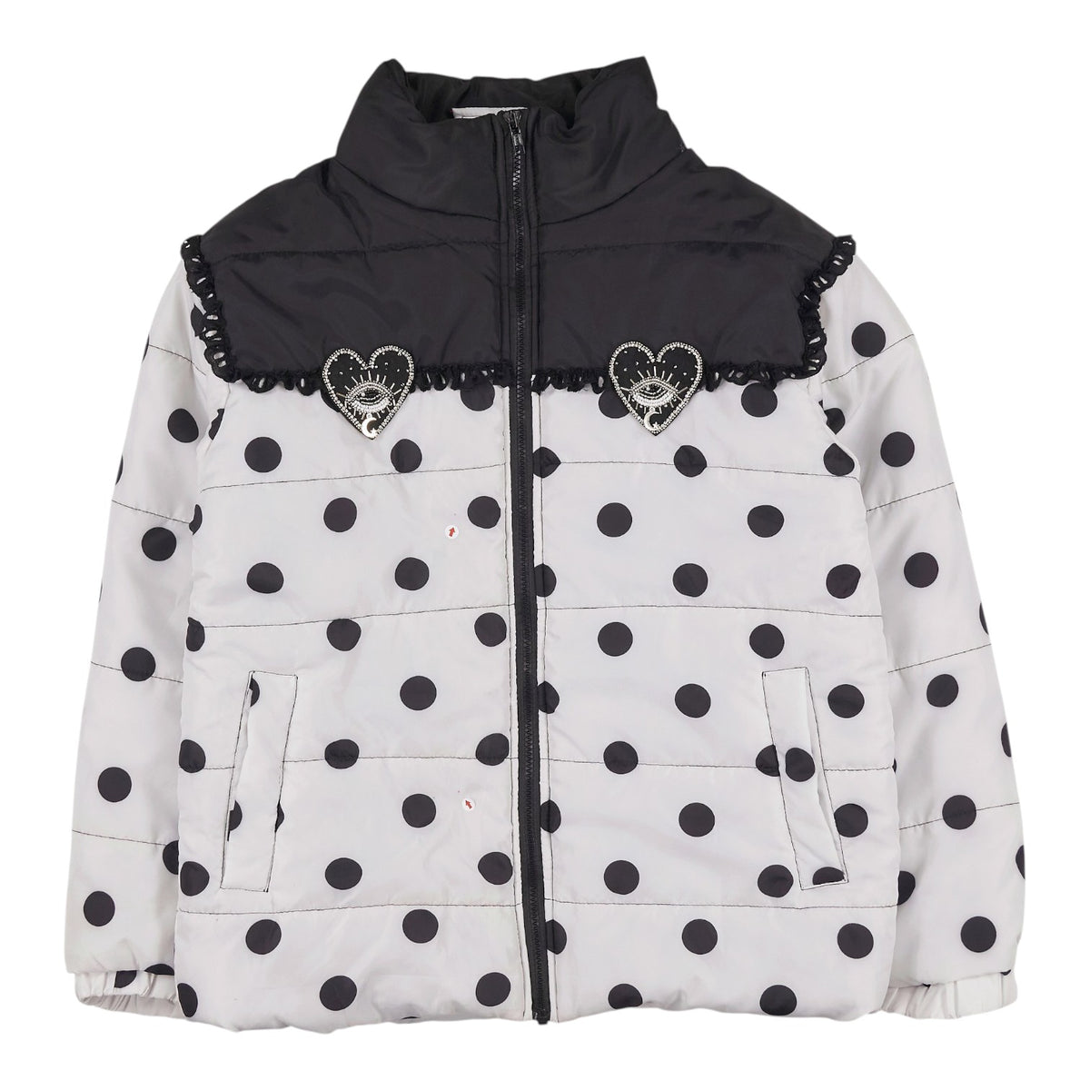 Green Ancestors White Black Polka Dot Puffer Jacket