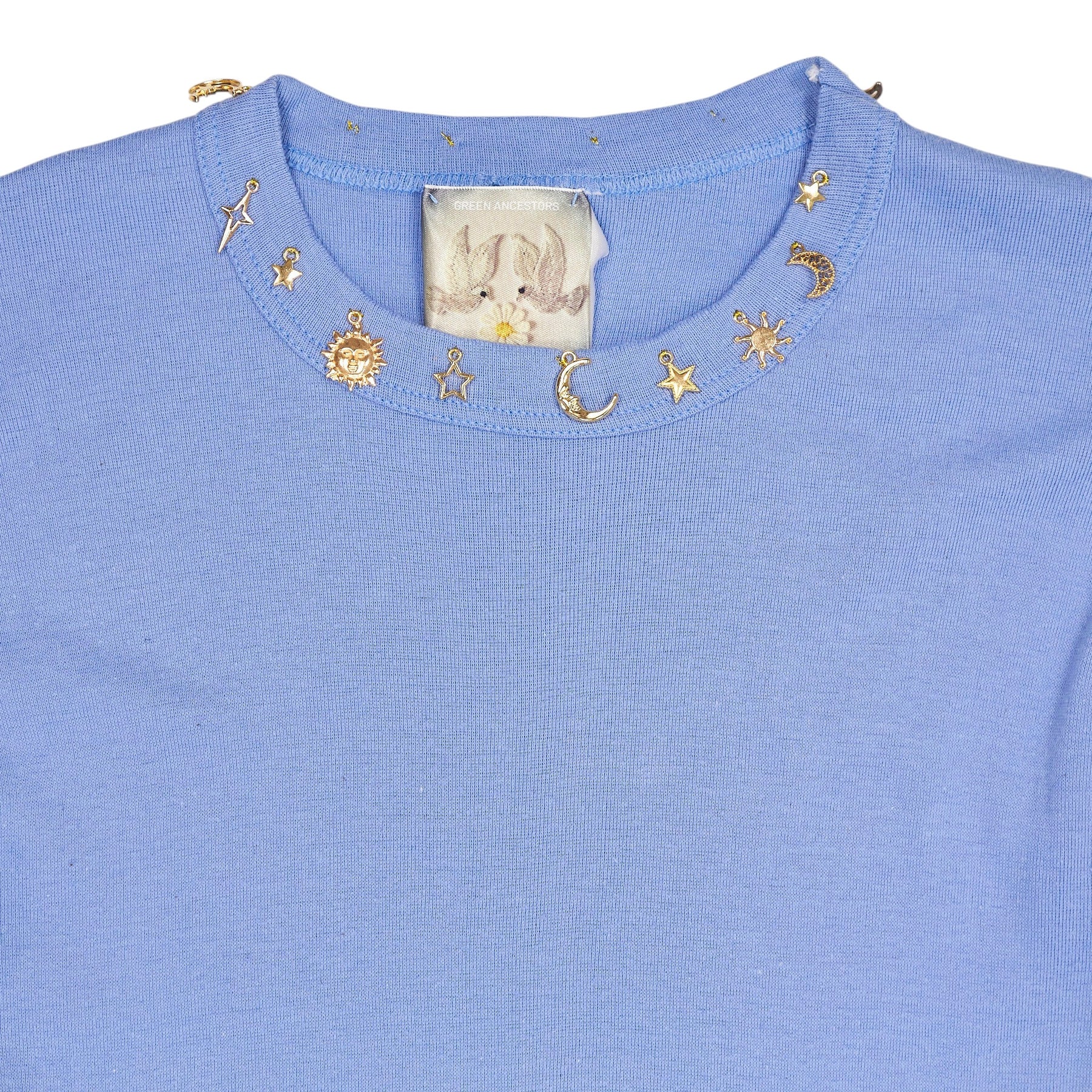 Green Ancestors Blue Gold Celestial Beaded T-Shirt