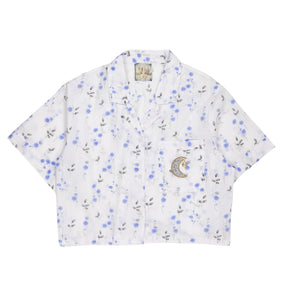 Green Ancestors White Blue Floral Crop Shirt