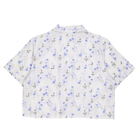 Green Ancestors White Blue Floral Crop Shirt