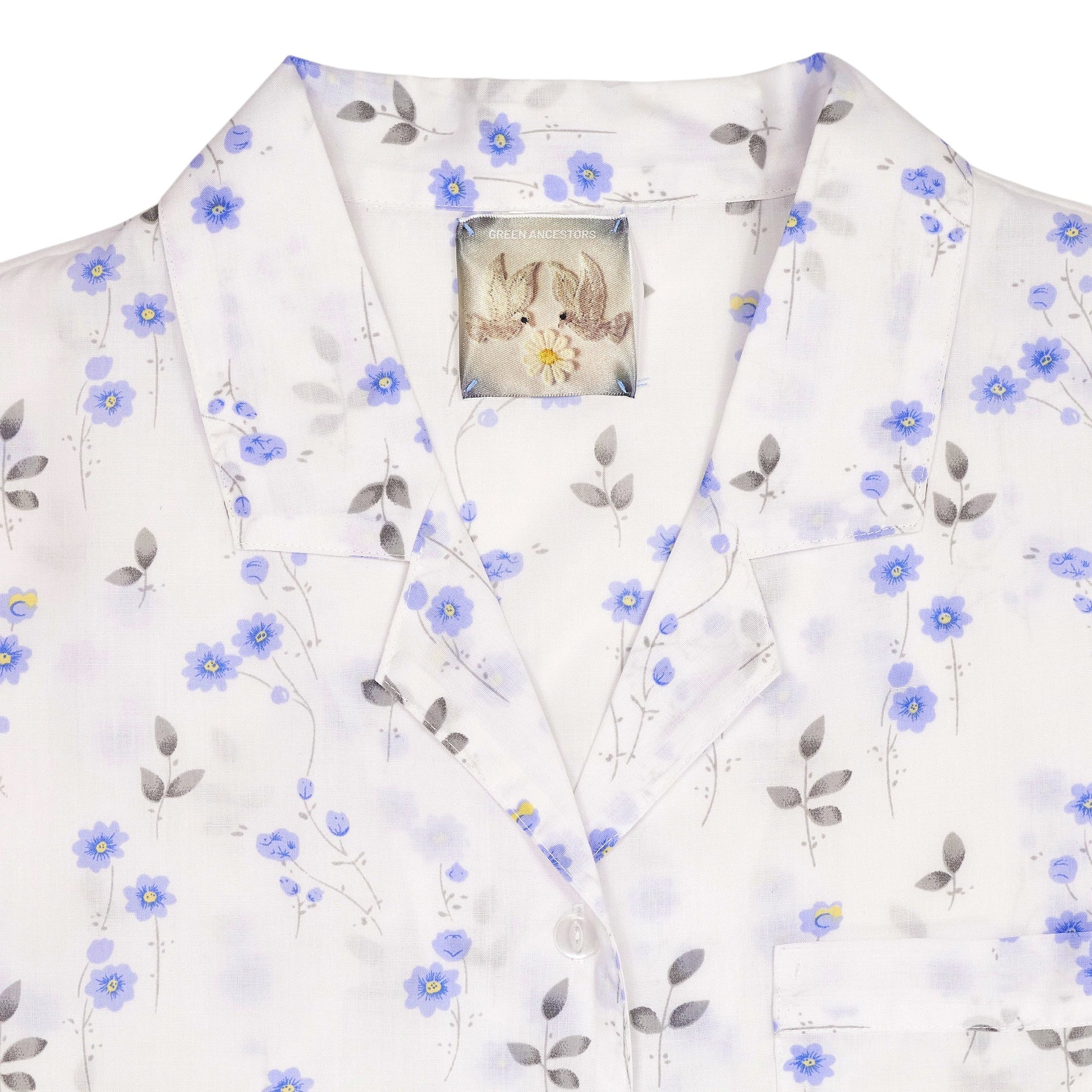 Green Ancestors White Blue Floral Crop Shirt