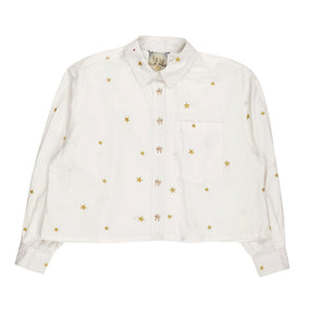 Green Ancestors White Gold Star Embroidered Crop Shirt