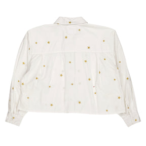 Green Ancestors White Gold Star Embroidered Crop Shirt