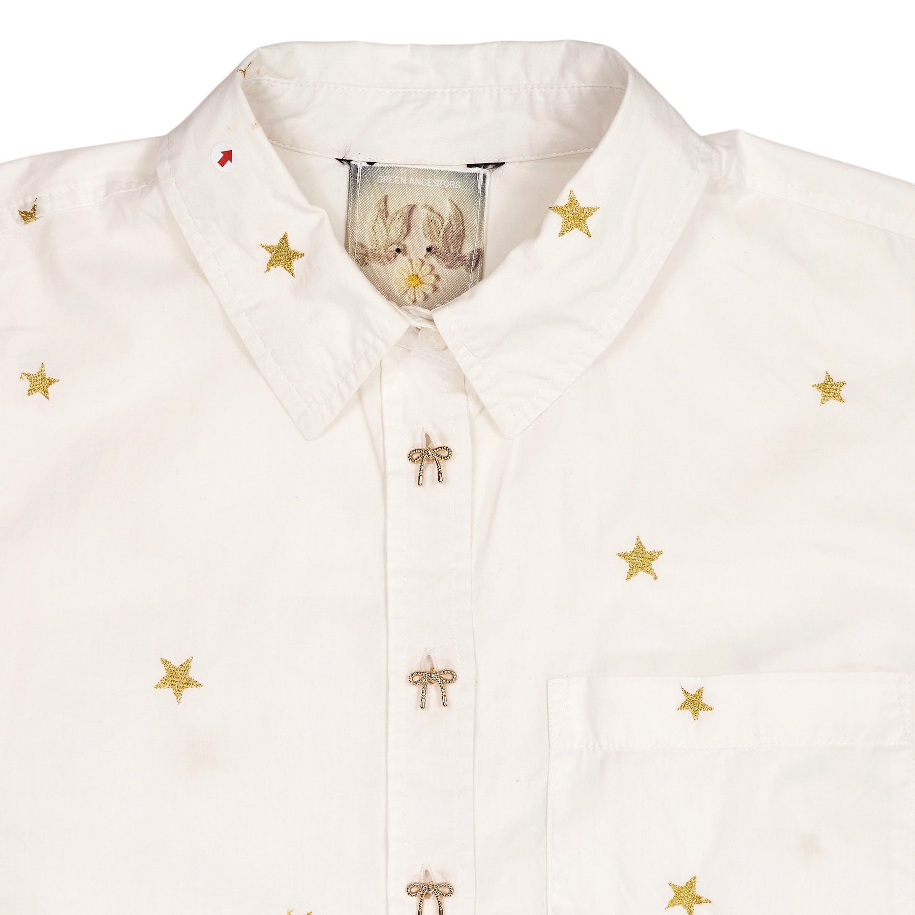 Green Ancestors White Gold Star Embroidered Crop Shirt