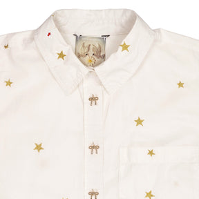Green Ancestors White Gold Star Embroidered Crop Shirt