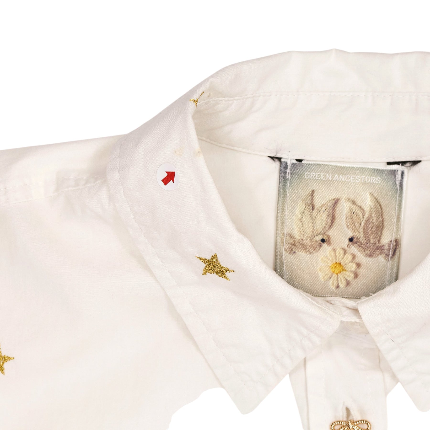 Green Ancestors White Gold Star Embroidered Crop Shirt