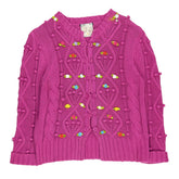 Green Ancestors Magenta Purple Floral Applique Cardigan