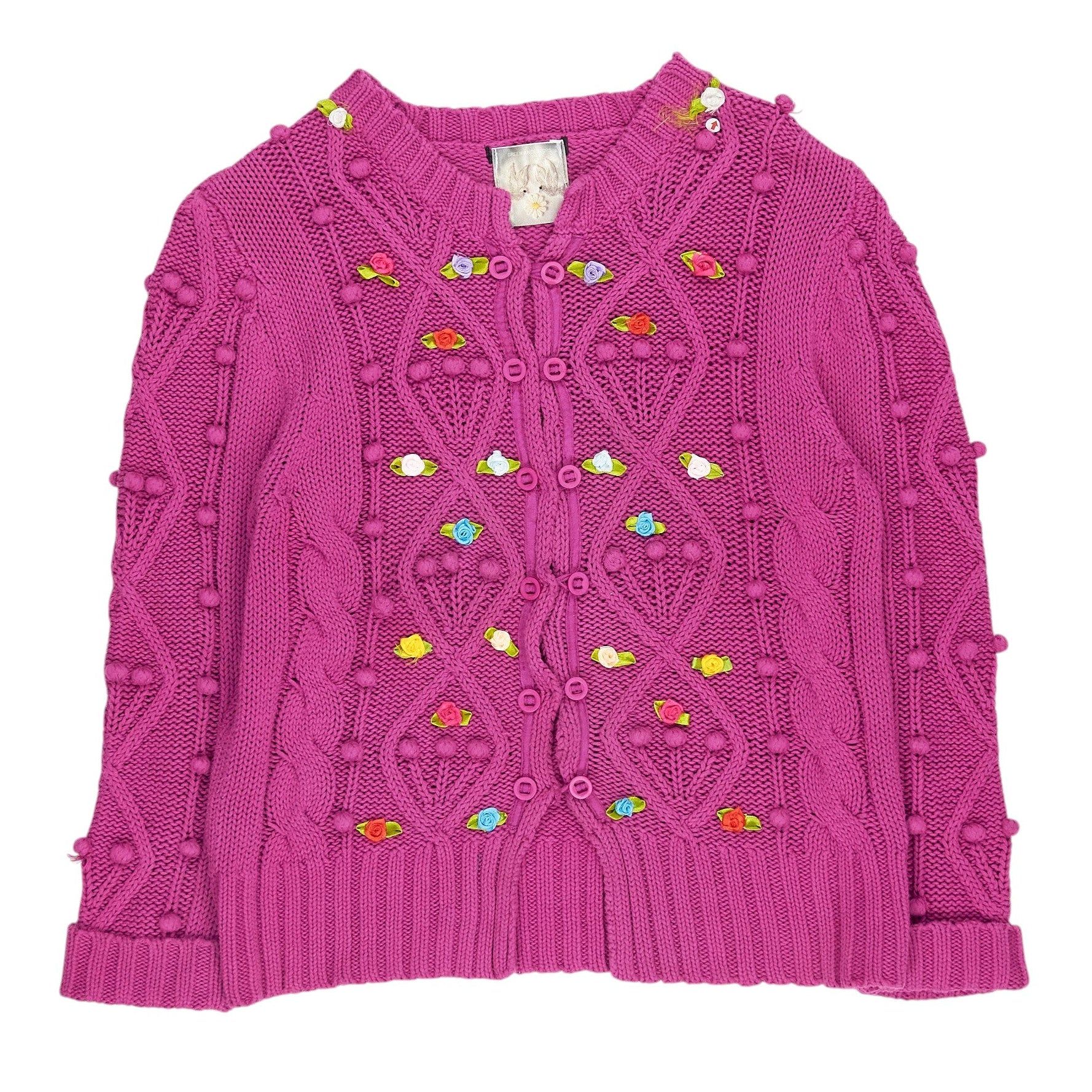 Green Ancestors Magenta Purple Floral Applique Cardigan