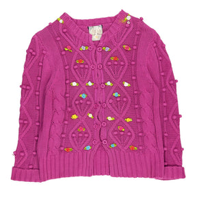 Green Ancestors Magenta Purple Floral Applique Cardigan