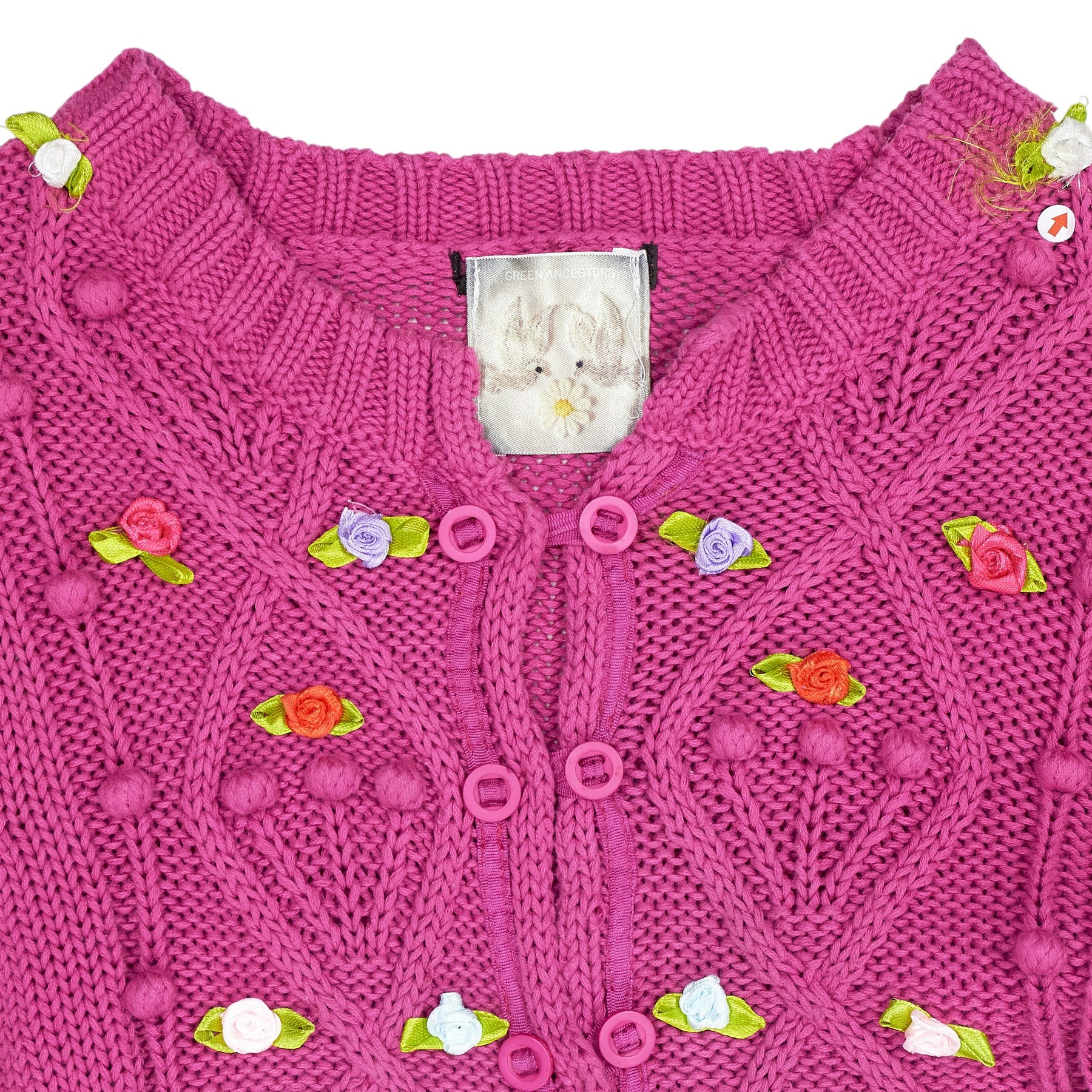 Green Ancestors Magenta Purple Floral Applique Cardigan