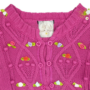 Green Ancestors Magenta Purple Floral Applique Cardigan