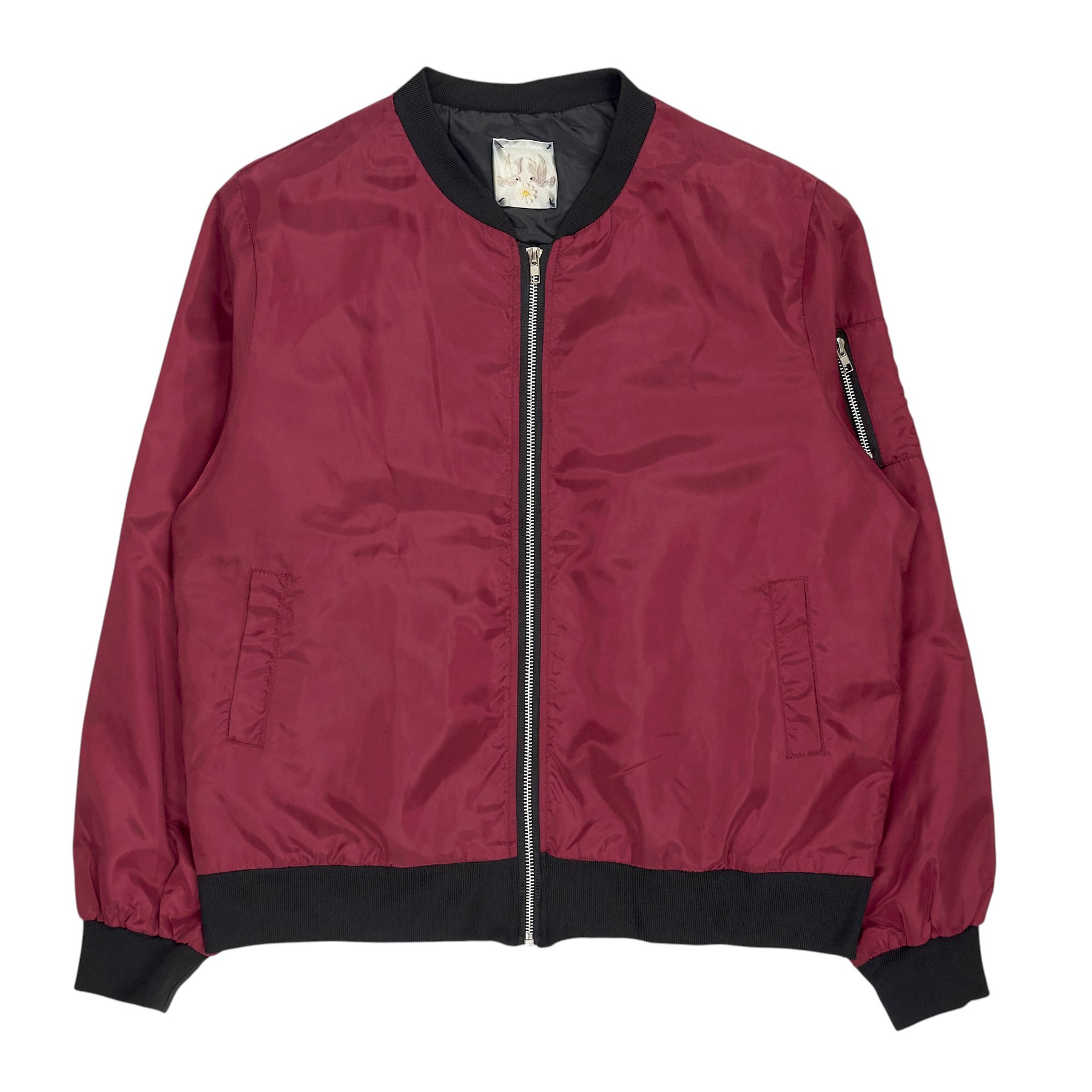 Green Ancestors Burgundy Red Embellished Bomber Jacket