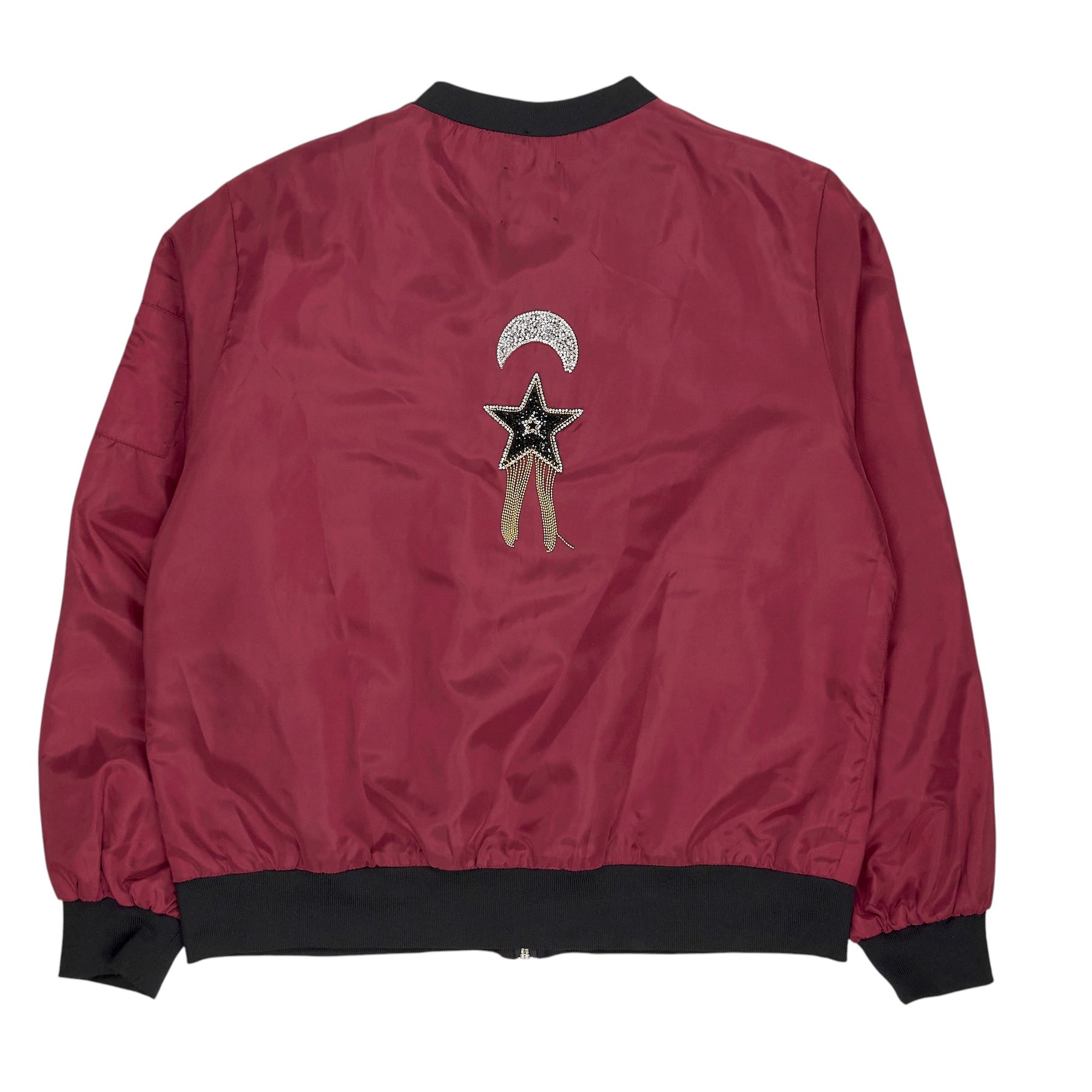 Green Ancestors Burgundy Red Embellished Bomber Jacket