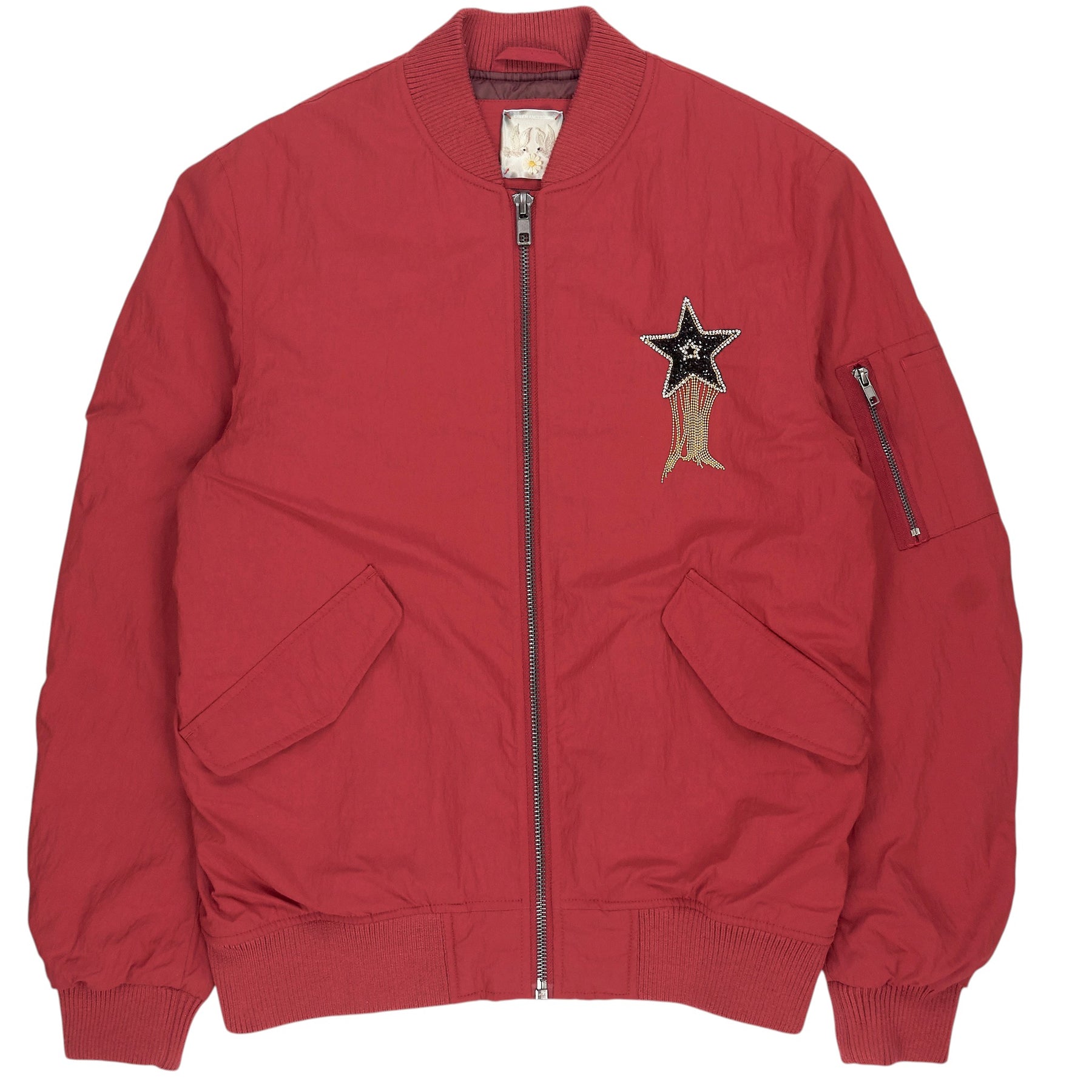 Green Ancestors Red Embellished Bomber Jacket