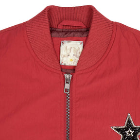 Green Ancestors Red Embellished Bomber Jacket